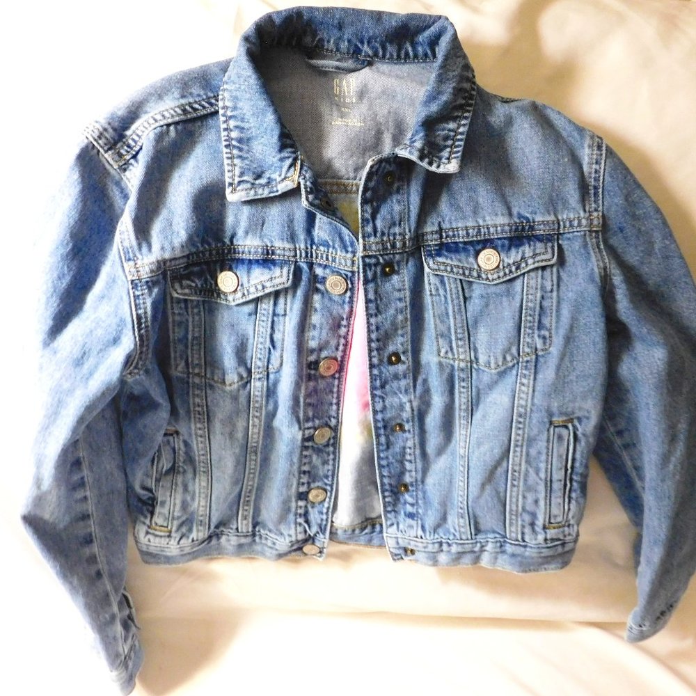 GAP Kids Blue Denim Jacket with Tie-Dye Heart Size XXL